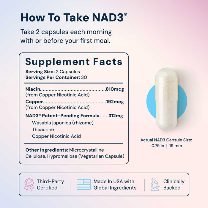 NAD3® 60 • An All Natural NAD+ Booster® Dietary Supplement (1 Month Supply)